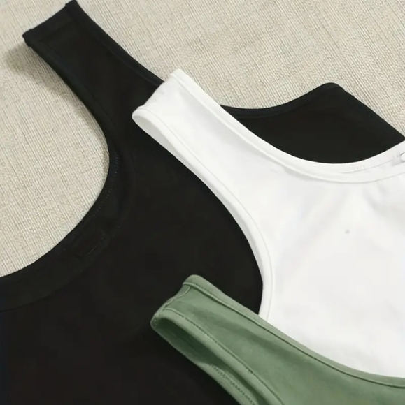 3Pc, Large (8-10) Polyester Tank Tops, White, Black and Green NWOT - Picture 3 of 5
